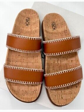 Rack Women’s Tan Double-Strap Cork Slide Sandals NWOT SIZE 6